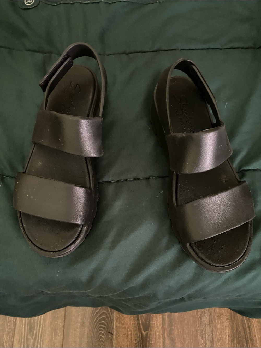 Skechers women Black Double-Strap Comfort Sandals